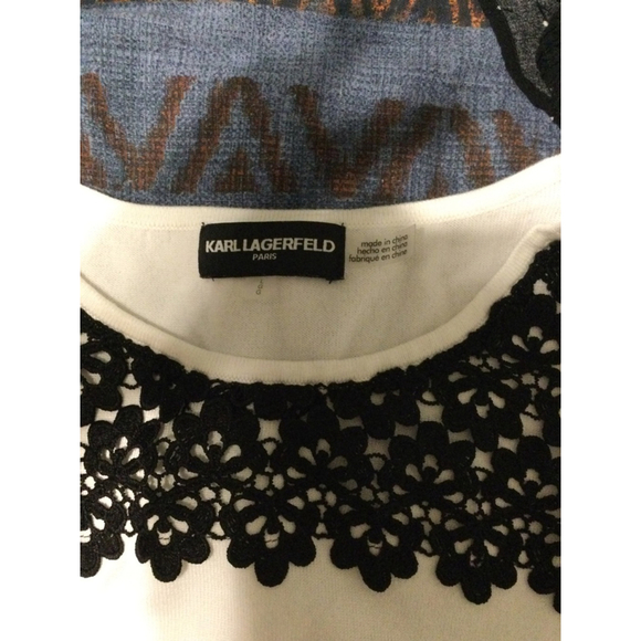Women's Karl Lagerfeld Top, Size Unspecified, White with Black Lace - Picture 2 of 2